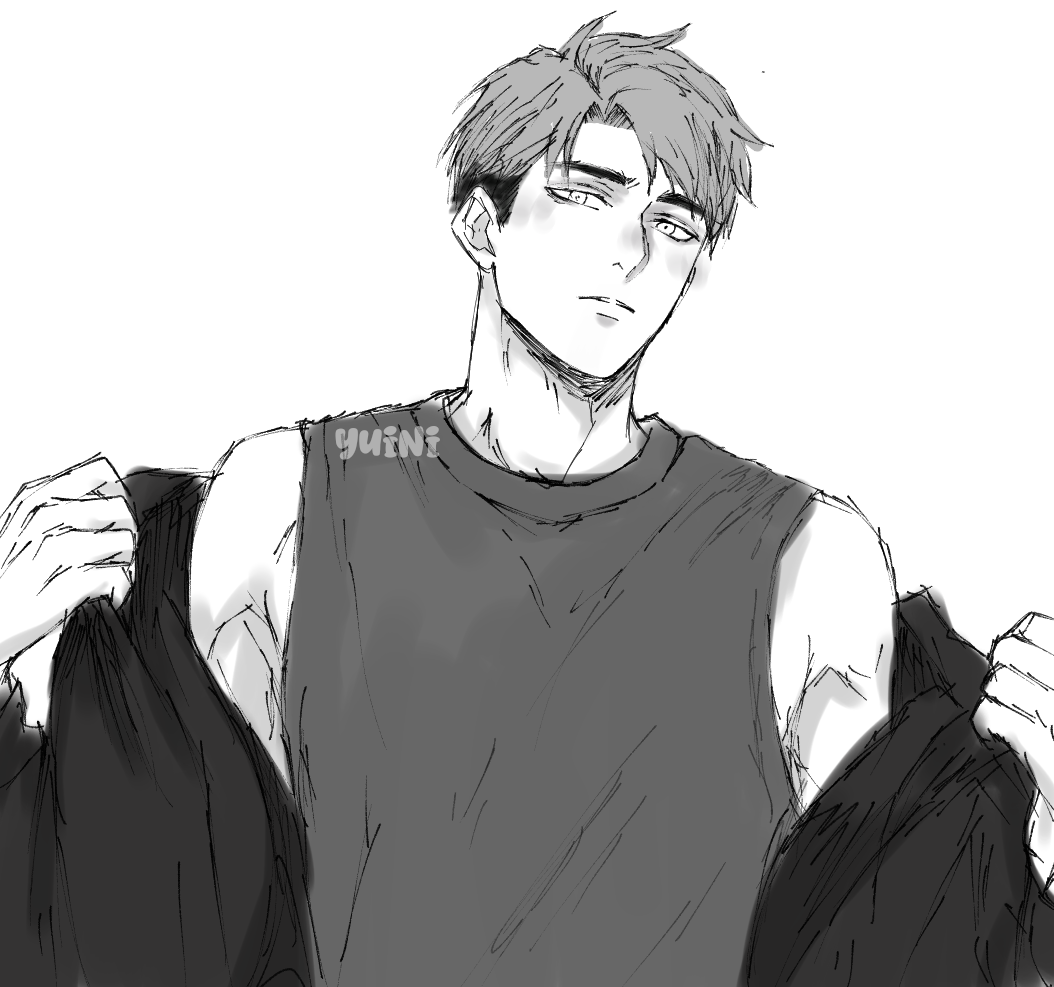 Osamu Half body greyscaled